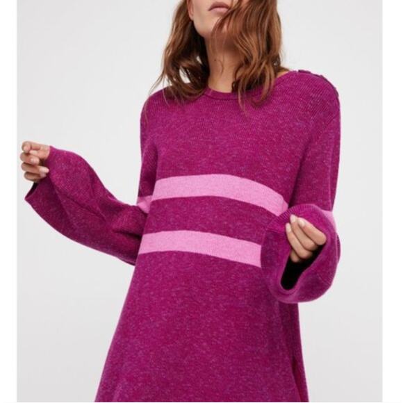 FREE PEOPLE On Your Team Sweatshrt Dress Purple Pink Sz XS {J1} - Picture 1 of 6